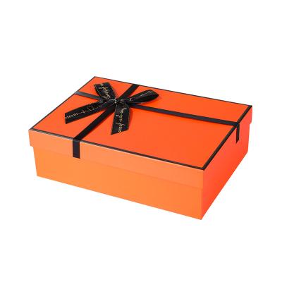 China Wholesale Recyclable Orange Birthday Gift Box With Bowknot Christmas Gift Paper Box for sale