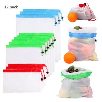 China 12 Pack Shopping Mesh Bag Reusable Drawstring Vegetable Recyclable Fruit Mesh Produce Bags for sale