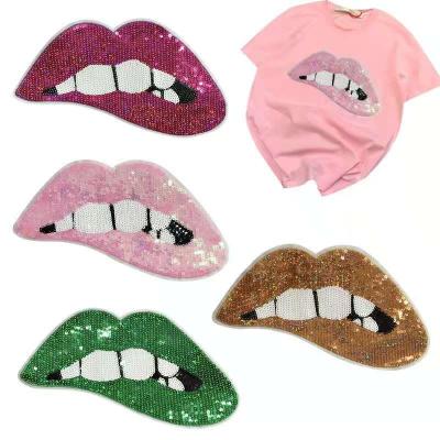 China New Design Custom Sexy Lips Washable Sustainable For Apparel Sequin Embroidered Patches for sale