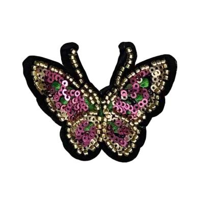 China New Butterfly Sequin Embroidery Patch Garment Decoration Embroidery Cloth Iron Rose Gold Patch Customized Viable Design Wholesale for sale