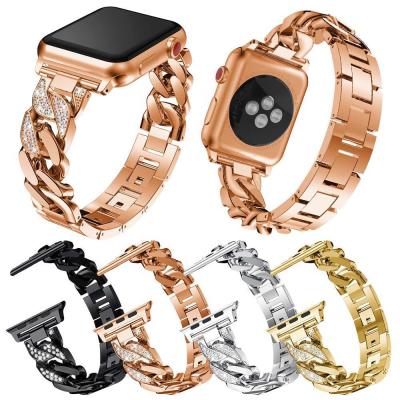 China Replacement Watch Bands Fashion Stainless Steel Diamond Luxury Watch Band For Apple Watch 38mm 40mm 42mm 44mm for sale