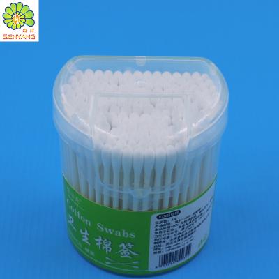 China Double Point Cottons Stick Wood Plastic Paper Ear Cleaning Large Travel Cotton Buds for sale