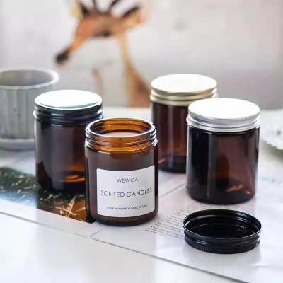 China Wholesale Price Home Decoration Multi Function Glass Jars Amber Candle Making Jars 4oz 8oz 16oz Amber Glass Jar With Lid for sale