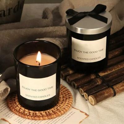 China Wholesale Price Home Black White Cylinder Decoration Candle Glass Jar With Lids for sale