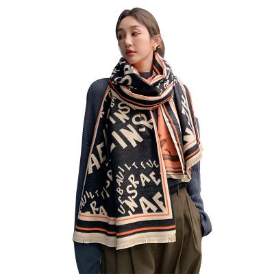 China New Style Autumn Winter European American Cashmere Women's Cover Up Scarf Pattern With Tassel Warm Thick Shawl for sale