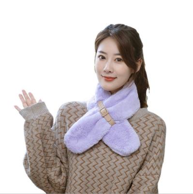 China Softly Furry 2021 Winter Warm Scarf Unisex Women's Scarves Balanced New Korea Latest Fur Cartoon Design Scarf for sale