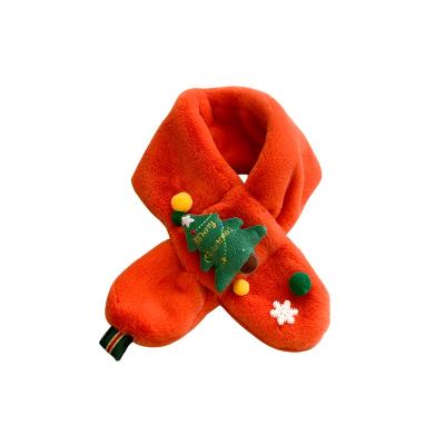 China 2021 New Design Winter Lovely Christmas Elk 3D Soft Plush Scarf Red Fur Ball Pompom Kids Acrylic Scarf for sale