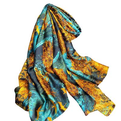 China Famous Brand Striped Newest Designs Luxury Silk Ladies Long Shawls Scarves Inspired Printing Silk Scarves Hijabs for sale