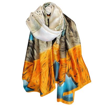 China Wholesale custom latest printing striped silk scarf fashion pattern printed silk long soft scarves for women for sale