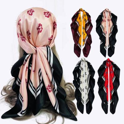 China Wholesale Custom Square Bohemia Style Flowers Print Polyester Silk Satin Square Scarf For Women for sale