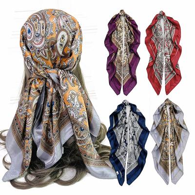 China 2021Fashion Square Newly Print Small Office Women Hair Band Foulard Handkerchief Silk Gril Scarf for sale