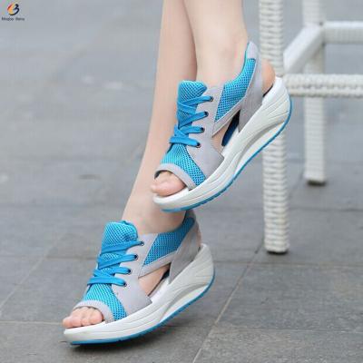 China Cushioning New Arrival Mesh Lace Up Ladies Women Breathable Casual Shoes Wedge Sandals Latest Sports Sandals for sale