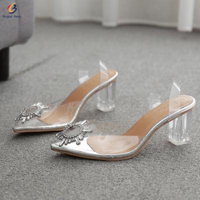 China Jelly Sandal For Women And Korean Transparent Medium Heel Fashion Slippers Outdoor Ladies Heel Shoes Factory Directly for sale