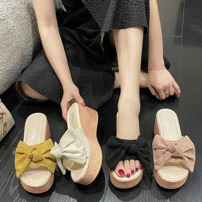 China Cushioning Hot Sales Cute Bow Slides Sandals Wedge Slippers For Women Sandals Woman Comfortable for sale