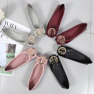 China Wholesale Usb Patent PU With Round Buckle Narrow Toe Women Slip On Shoes Ladies Flats For Women Girls Ballet Shoes for sale