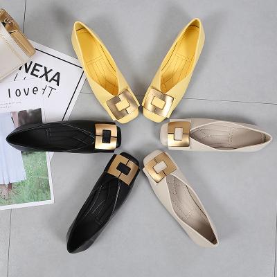 China Big Size 43 Gold Square Toe Gold Buckle Ladies Shoes Women's Flats Usb Online Sale Women's Flats Hot Fashion Flat Shoe for sale