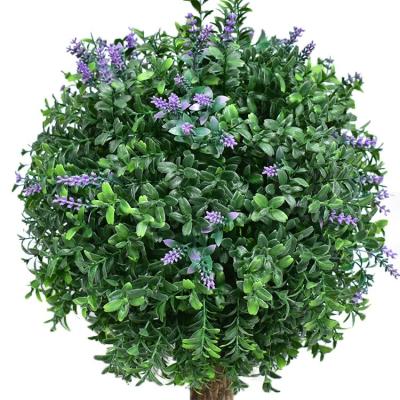 China 60cm Minimalist Artificial Boxwood Tree Flower Lavender Ball Topiary Tree in Plastic Pot Outdoor Plant Tree for sale