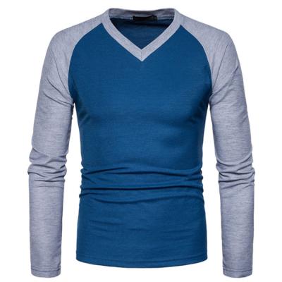 China 2021 Anti-Wrinkle Latest Arrival Custom Design Mens Cotton V-Neck Long Sleeve Color Block White Shirt for sale