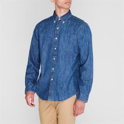 China New Listing Casual Work Shirt Slim Fit Long Sleeve Button Anti-pilling Down Washed Denim Shirt For Men for sale