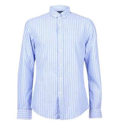 China Wholesale Men's Anti-Shrink Stripe Casual Oxford Button Up Long Sleeve Shirt Customized Size Color Shirt Regular Fit 100% Cotton Shirt for sale