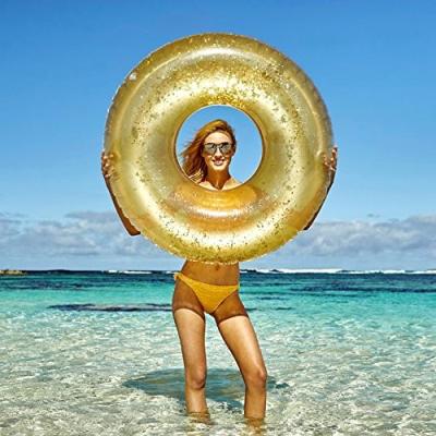 Cina Glitter Gold 100kg Blow Up Ring piscina gonfiabile anello da bagno trasparente per adulti in vendita