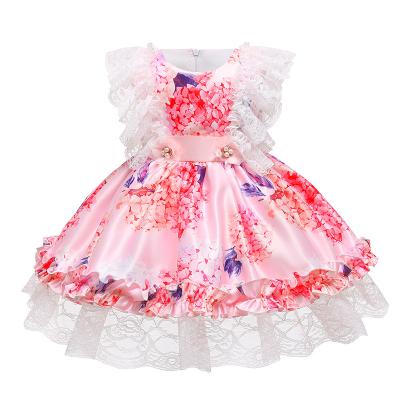 China Anti-wrinkle children lolita bow print dress lace sleeve princess dress flower boy birthday dress for sale