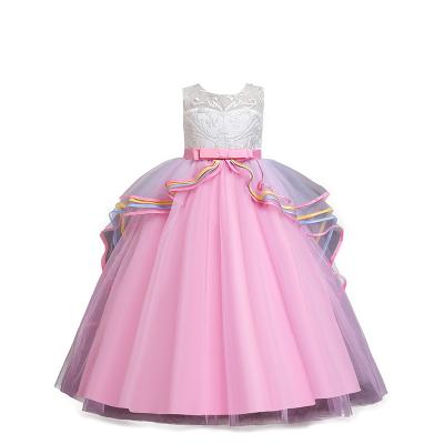 China Anti-wrinkle Unicorn Princess Dress Pompous Girl's Tricolor Multilayer Cake Dress Girl's Runway Dress for sale