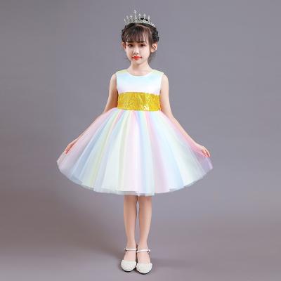 China Anti-wrinkle border princess dress satin performance dress one year old flower children dress wholesale for sale