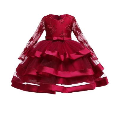 China Anti-static Children's Dress Beaded Dress With Multi Layers 2092 Long Sleeves Princess Gauze Dress for sale