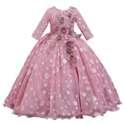 China New Design X209 Anti-Static Long Sleeve Wave Point Sequined Dress Flowers Decorate Banquet Princess Skirt for sale