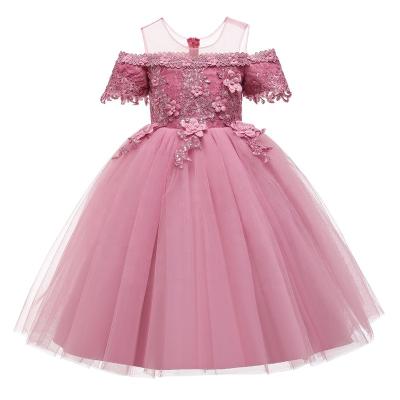 China New One-Shoulder 2173 New Children's Princess Dress Lace Flower Children's Wedding Dress Lace Long for sale