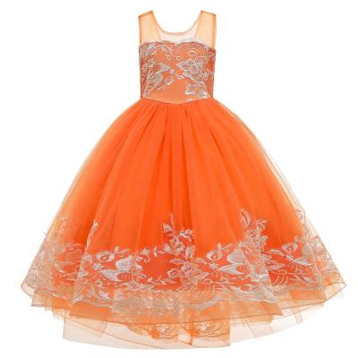 China A20 Anti-wrinkle Girl's Cuhk Skirt Embroidered Dress Lovely Orange PROM Dress Princess Long Dress for sale