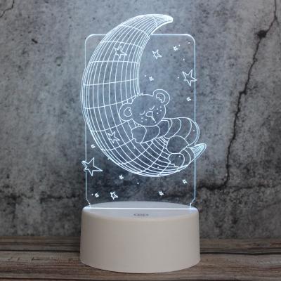 China 3D Decoration Night Light Moon Bear Light 7 Color Changing Desk Table Light Kids Lamp with ABS Flat Acrylic Panel and Base for sale