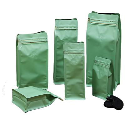 China Moisture Proof Empty Light Green Custom Flat Bottom Plastic Packaging Coffee Bag Containers for sale