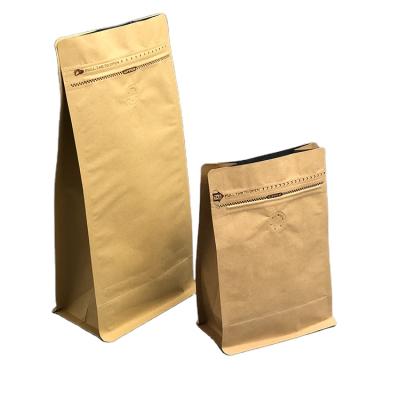 China Kraft Paper Flat Bottom Biodegradable Empty Coffee Bags With Zipper for sale