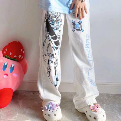 China 2022 Anti-Static Wide Leg Women's Summer Slim High Waist Draped Printed Straight Trousers Cyberpunk y Harajuku Pants Floor Brooms for sale