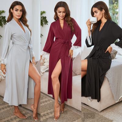 China 2022 QUICK DRY women's European and American autumn and winter pajamas set knitted women's pajamas lace home border clo for sale