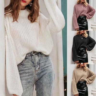 China 2021 new European and American style wild loose round neck ladies sweater women's sweater fall/winter anti-shrink warm clots for sale