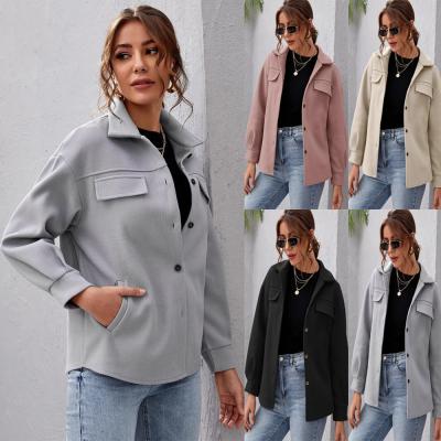 China 2021 autumn and winter women's jacket woolen jacket shirt all-match solid color breathable straight padded loose jacket lady for sale