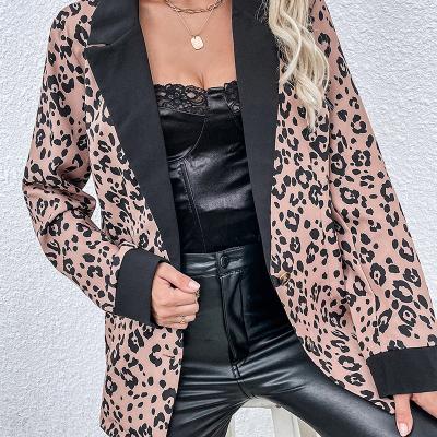 China 2022 European and American women's spring and autumn leopard print shirt single breasted slim fit breathable border and lapel new for sale