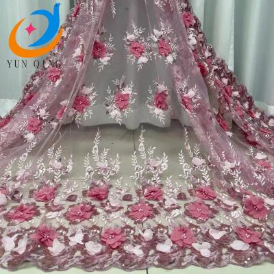 China Water Soluble Noble Bridal Flower 3D Fabric 3D Flower Beaded Wedding Dress Factory Price Dress Lace Fabric For Women With Stones Mesh Material for sale