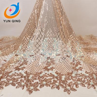 China African outlet viable sequin factory fabric dule color embroidery sequins lace up mesh fabrics on sale women's bric-a-brac 5 for sale