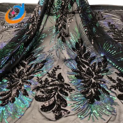 China Factory outlet viable African black stretch sequin fabric color dress embroidery sequins lace up mesh fabrics for women 5 bric-a-brac sales for sale