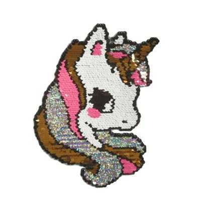 China HOT 3D Embroidery One-horned Horse Patches Reversible Sequin Patches for sale