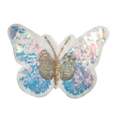 China custom shiny 3D butterfly sequin embroidery patches for sale