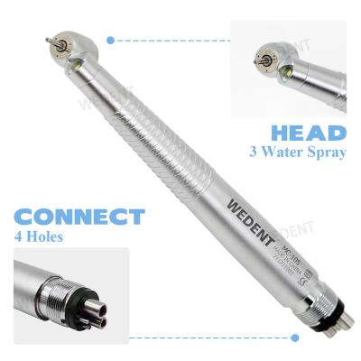 China Metal Manufacturer dental 45 degree upgrade LED surgical high speed 2/4 holes ceramic bearing 3 water spray handpiece for sale