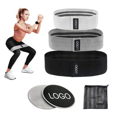 China Durable/Portable Custom Logo Wide Anti Slip Fabric Resistance Hip Exerciser Workout Booty Bands Set With Disc Core Sliders For Women for sale