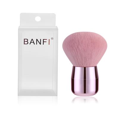 China Beauty Care Make Tools Banfi Short Handle Single Powder Brush Big Pink Mushroom Powder Brush Case Super Soft Synthetic Hair With PVC Face Cosmetic Use for sale