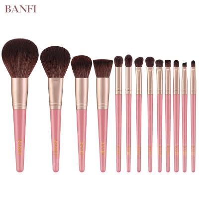 China BANFI 13 Pcs Luxury Good Quality Durable Pink Eyebrow Brush Nylon Brush Nylon Hair Makeup Cosmetic Brush Set drop shipping for sale