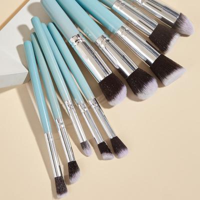 China Angular Blush Banfi 10pcs Makeup Set Brush MINI Eyeshadow Brush Loose Powder Green Silver Brush Makeup Tools for sale